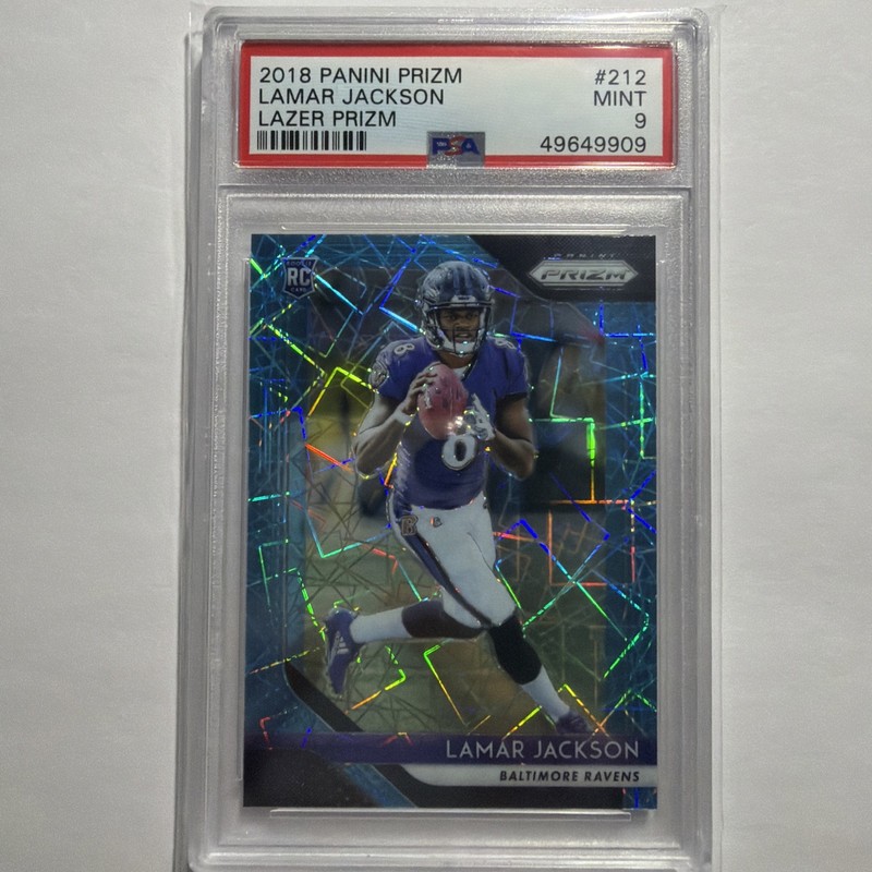 2018 Panini Prizm LAMAR JACKSON Lazer Prizm Rookie RC #212 PSA 9