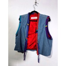 Vintage Southwestern Boho Caliente Colores Denim Suede Vest Womens Small