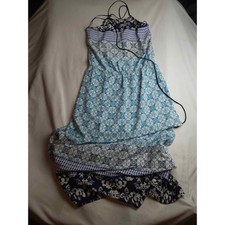 Lovestitch Blue White Mixed Print Halter Maxi Dress Womens Small