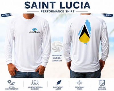Saint St Lucia Flag Map Fishing Boat Long Sleeve UPF 50 T-Shirt UV Protection