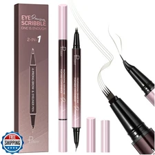 2 Pack Eyebrow Pen, Waterproof Microblading Eyebrow Pencil, 2-in-1 4 Tip Eye 