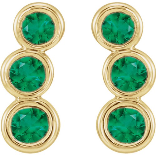 Escaladores de orejas esmeralda de tres piedras en oro amarillo de 14 K - Imagen 2 de 2