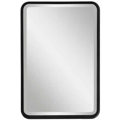 Minimalist Rustic Black Metal Wall Mirror | 30'' Thin Frame Curved Edge Vanity