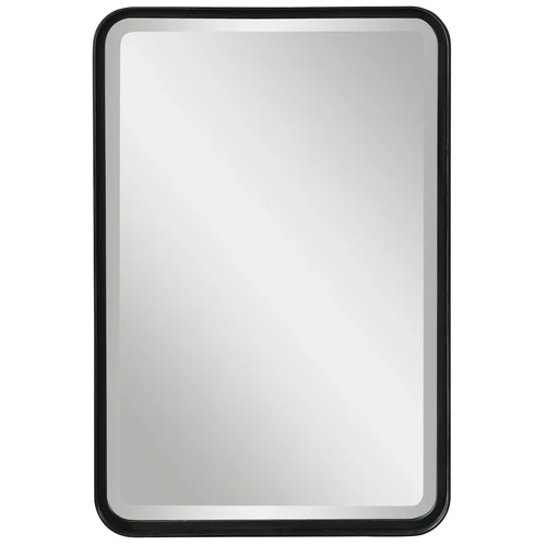 Minimalist Rustic Black Metal Wall Mirror | 30" Thin Frame Curved Edge Vanity - Picture 1 of 7