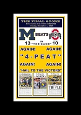 MICHIGAN WOLVERINES BEATS OHIO STATE IN 2024 FOUR PEAT MATTED PIC OF NEWSPAPER#2