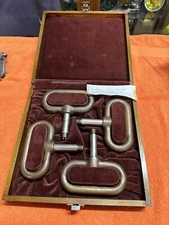 Salesman Sample Vintage Set 4 Funeral BRASS CASKET HANDLES Wood Box OLD DISPLAY