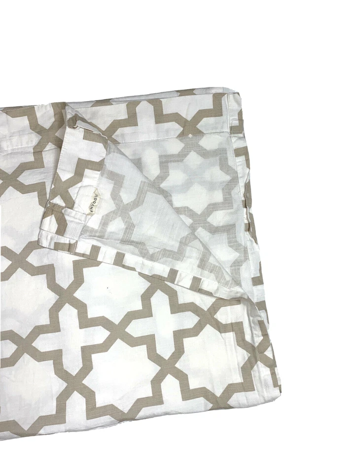 2 Tan White Curtains by Envogue Long Panels Geo Star Print Cotton 86 Pair - Image 4 of 4