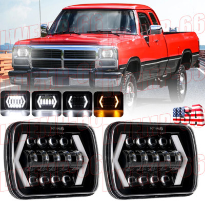 Pair 105W 7x6'' 5x7'' LED Headlights For Dodge W150 W250 D250 D350 Ram Ramcharger