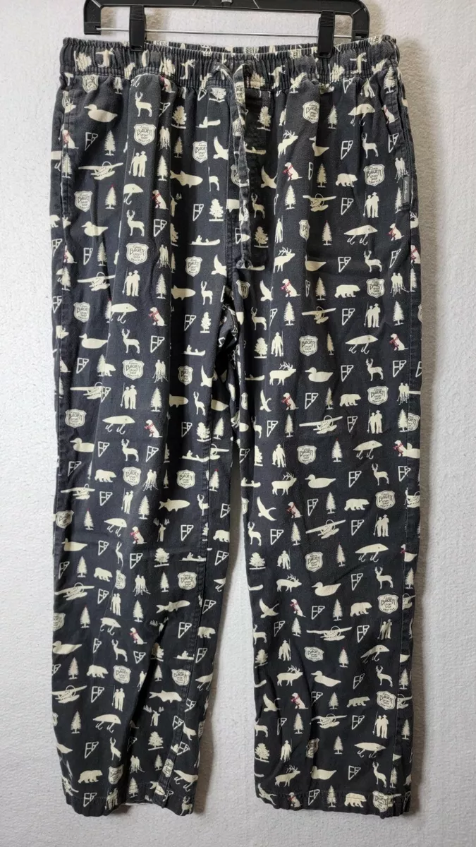 Eddie Bauer Men s PJ Black Pajama Pants Lounge Bear Fish Duck