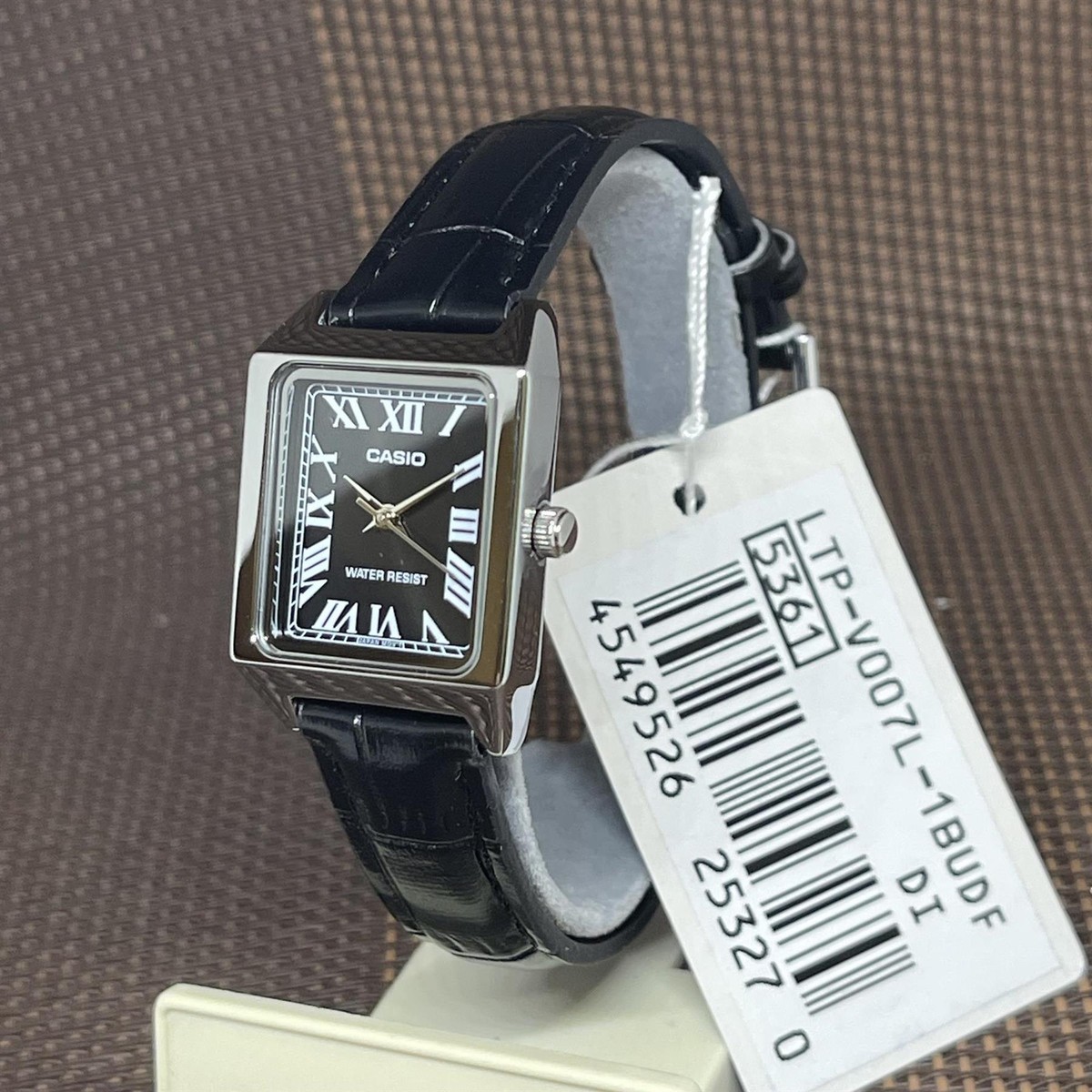 Casio LTP-V007L-1B Rectangle Analog Black Roman Numeral Leather