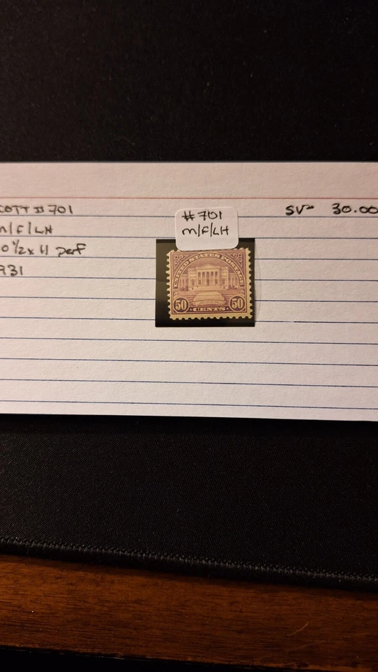 Scott #701, M/F/LH, amplificador Arlington, lila, 50 centavos, perf 10,5x11, 1931 Foto 3 de 3