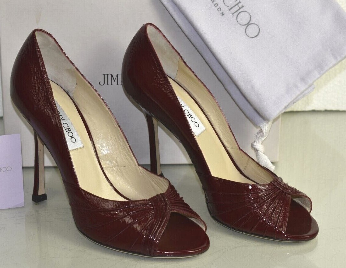 New Jimmy Choo Timmy Patent Leather Pumps Cherry Red Peep Toe