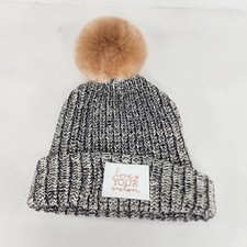 Love Your Melon Pompom Cuffed Beanie USA Made Black white Knit winter hat Beanie