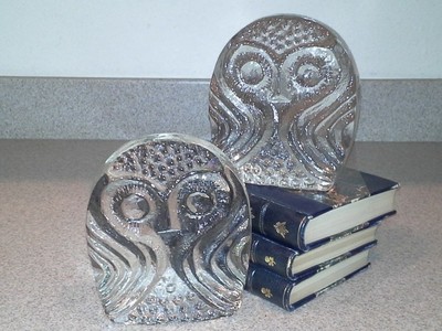 Rare 1960's PILGRAM Clear Glass Owl Bookend Sculpture, Danish modern, Eames vibe