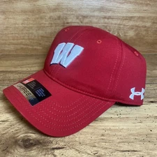 NWT University of Wisconsin Badgers UA Under Armour Hat RED Adult Adjustable