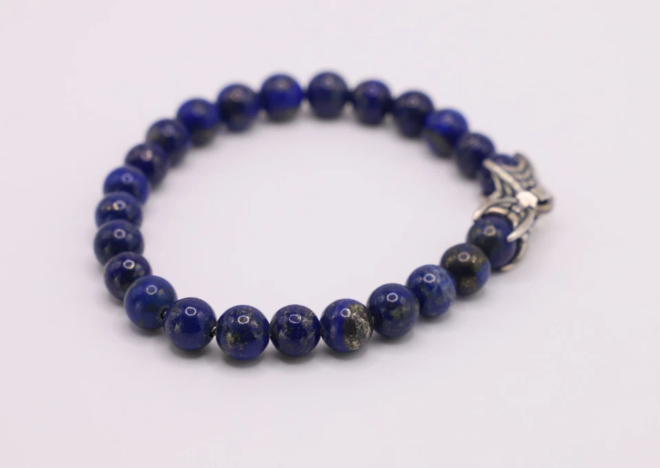 David Yurman 8mm Spiritual Beads Bracelet Sterling Silver & Lapis Lazuli 8.5" - Image 4 of 4