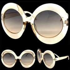 OVERSIZED EXAGGERATED Vintage Retro SUNGLASSES Large Funky Round Champagne Frame