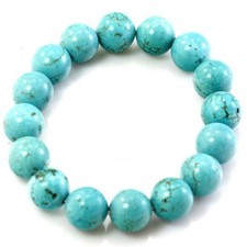 Natural 12mm Blue Turquoise Round Gemstone Beads Stretch Bracelet 7.5''
