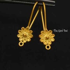 18k Solid Yellow Gold 20 Gauge 7mm Flower Earwires With 2.4mm Jump Ring Loop