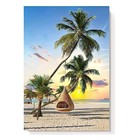 Beach Seaside Canvas Wall Art: Coastal 16" x 11" Swing-cottage on palm tree