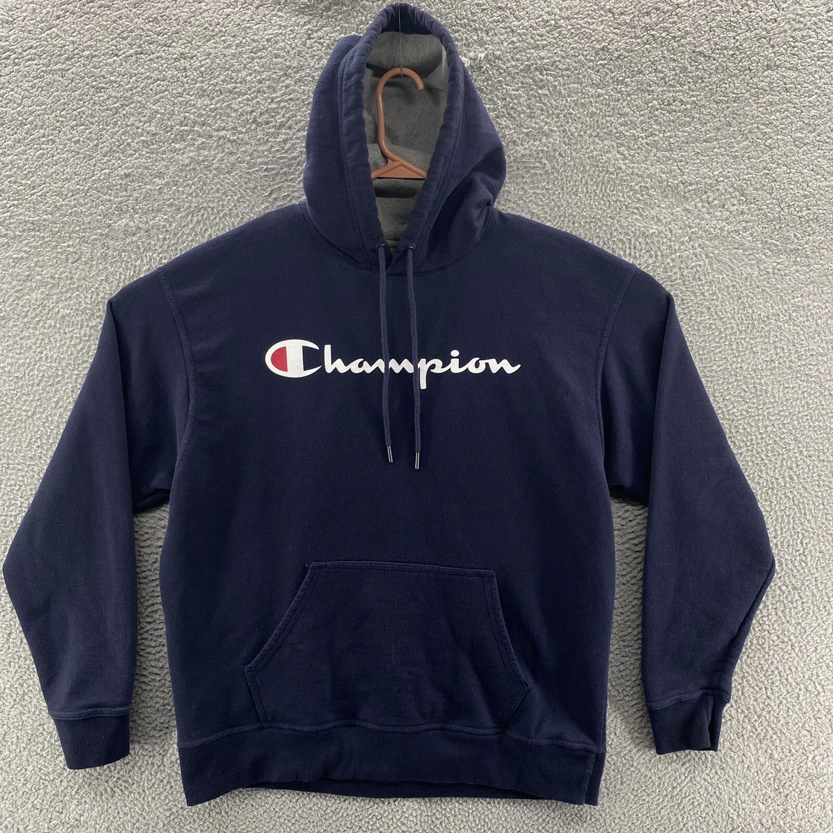 VINTAGE Champion Hoodie Mens Large Zip Up Heavy Fleece Sweatshirt Logo Y2K