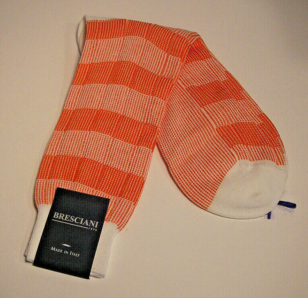NWT BRESCIANI Half Calf Socks Orange Luxury Plaid Cotton Ma Inventory cleanup Austin Mall selling sale 100%