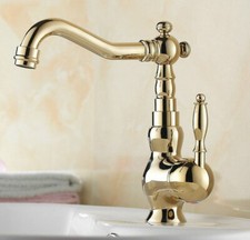 Gold Color Brass Swivel Bathroom Basin Faucet Single Handle/Hole Sink Mixer Tap