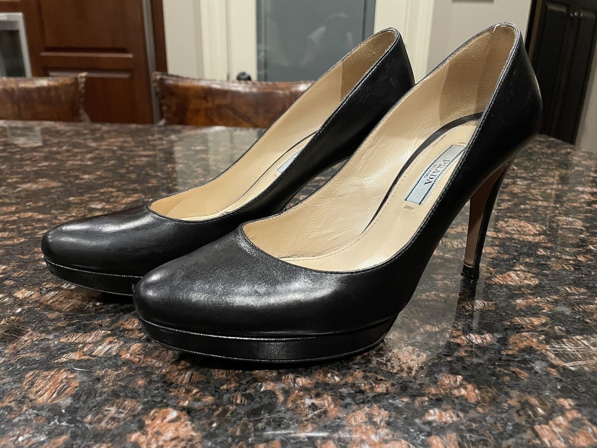 Prada Women's High Heels Shoes Platform Black Leather 36.5 Prada Women's High Heels Shoes Platform Black Leather 36.5