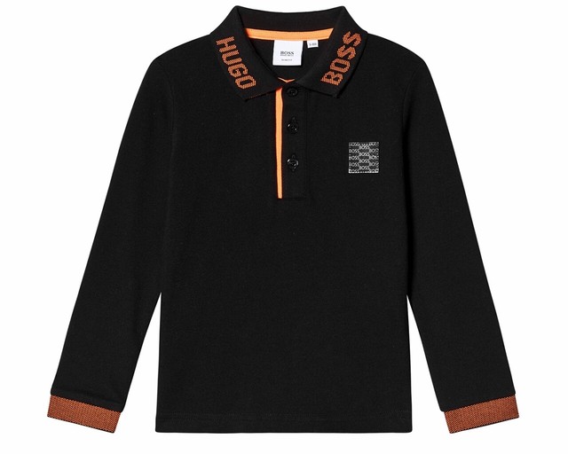 Sale Hugo Boss Junior J25E33 09B Long Sleeved Boys Polo Shirt Black Top