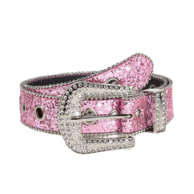 Women Bling Rhinestone Faux Leather Belt Decorative Western