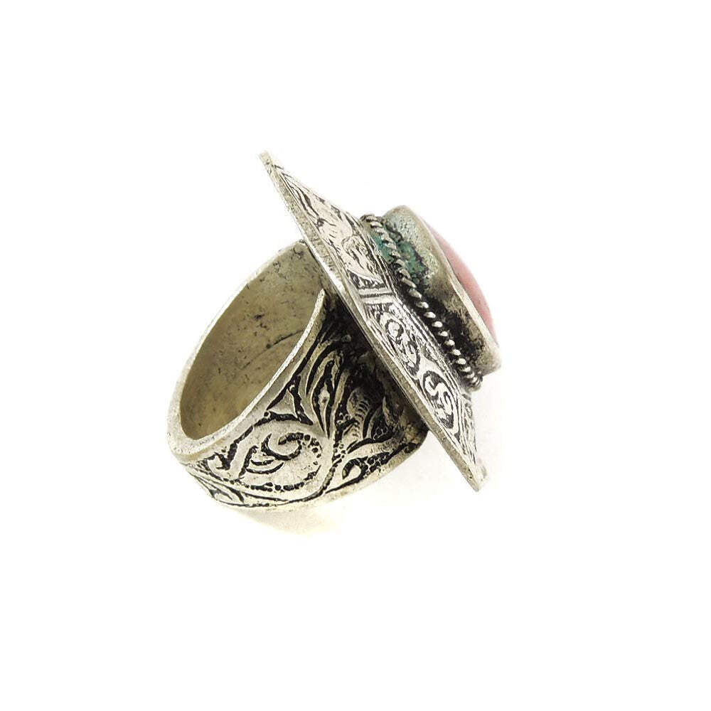 Red Stone Repoussé Adjustable Ring Afghanistan - image 2
