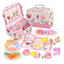 Tea Party Set for Little Girls,39 Pcs Tea Set Toys with Dessert,Cake Flower