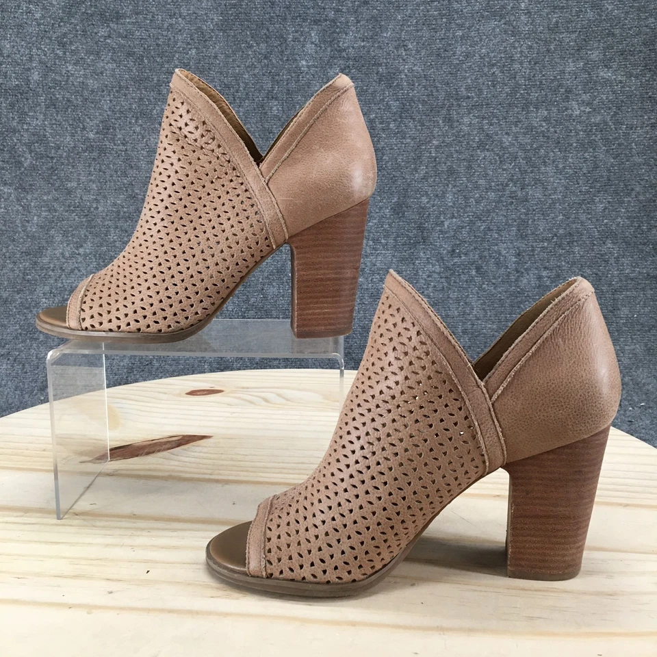 Botas Lucky Brand para mujer 8M Livey botín al tobillo marrón punta abierta informales tacones en bloque Foto 2 de 4