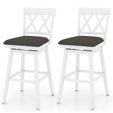 29" Bar Stool Wooden Chair Set of 2 w/Contoured Backrest Swivel Padded Seat