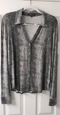 Adrienne Vittadini Studio Women's Blouse Size L Snake Print Stretch Button Front