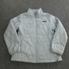 Patagonia Jacket Kids Large 12 Light Blue Quilted Full Zip Insulated Coat
