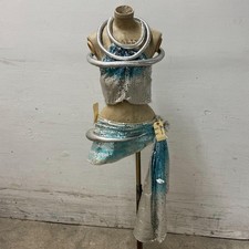 Vintage Film Costume 60s Space Age Silver Blue Sequin Showgirl Set S/M