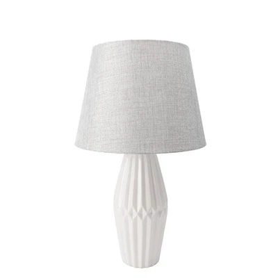 Tischlampe Relief rund matt weiß H. 60cm mit silbernem Schirm Formano - Bild 1 von 4