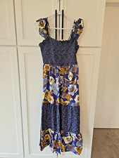 Maurices Womens Sundress Maxi Dress Sz XL Blue Floral Ruffle Sleeveless
