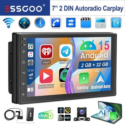 DAB+ Autoradio Android 15 7 Zoll 2 DIN GPS Carplay 32G NAVI RDS Bluetooth Kamera