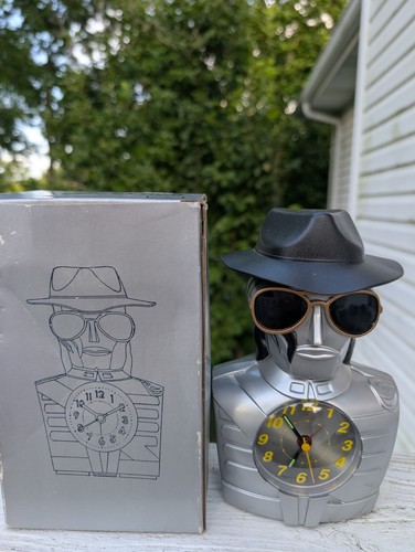 Vintage Michael Jackson Style Stylized Robot Alarm Clock, Silver W Black Fedora - Picture 1 of 6