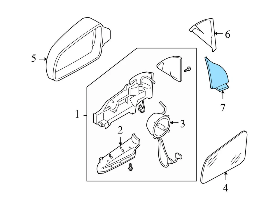 2006-2013 AUDI A3 QUATTRO - переднее левое внутреннее зеркало бокового обзора / отделка двери - Изображение 3 из 4
