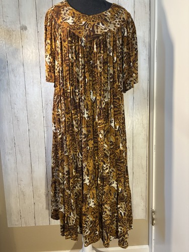 Go Softly Patio Dress 1X Lounge Pockets Ruffle Leopard Print MUMU Pullover