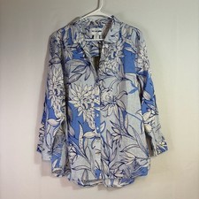 NWT Halston Heritage Blue and White Long Sleeve Button Down Shirt Size 1X B0027