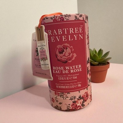 Crabtree & Evelyn Rosewater Fragrance Oil (.33 oz) & Hand Cream (3.5 oz) Duo New