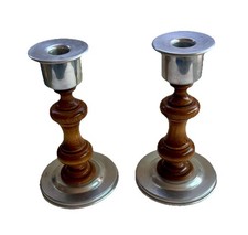 MCM MidCentury Modern Wood  Chrome Candlesticks Danish Style 7.5  