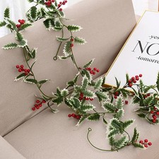 Image of Artificial Holiday Hanging Garlands Christmas Vine with Red Berries Pinecone UK