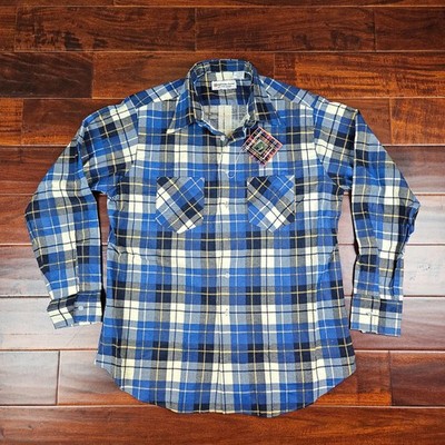 NWT The Highlander Flannel by Bud Berma Blue Cream Plaid Men's Large