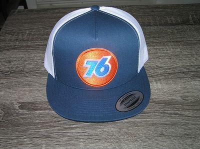 #ad Union 76 Gas Patch on Trucker Hat Yupoong Classic 6006 Snapback Navy White $18.99