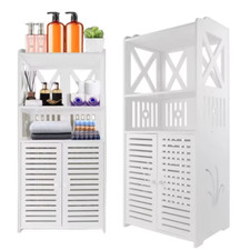 White Waterproof Bathroom Storage Cabinet Free Standing Cabinet Organizer Unit